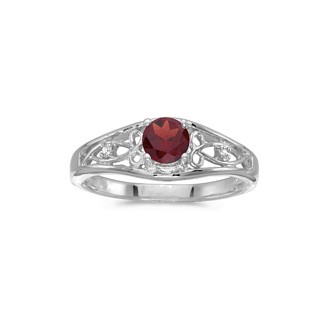 10k White Gold Round Garnet And Diamond Ring