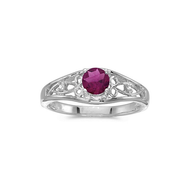 10k White Gold Round Rhodolite Garnet And Diamond Ring