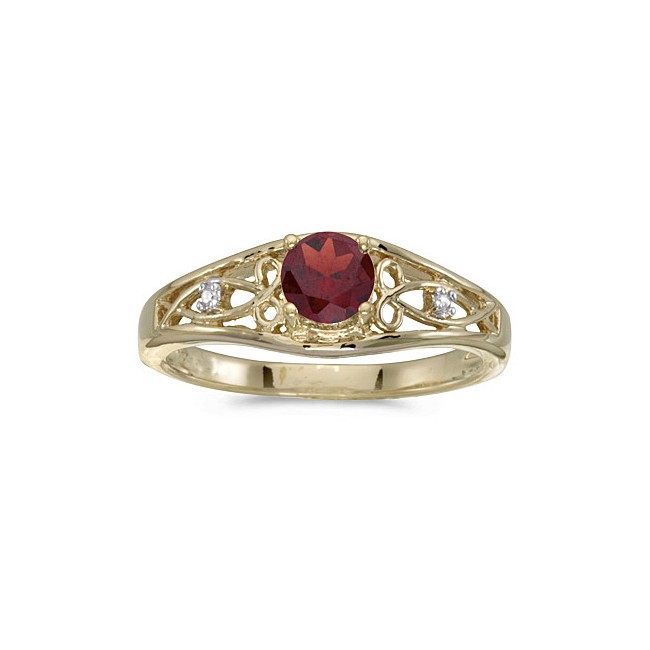 14k Yellow Gold Round Garnet And Diamond Ring