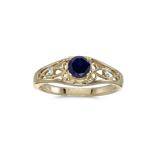 14k Yellow Gold Round Sapphire And Diamond Ring