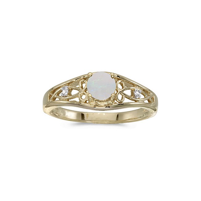 14k Yellow Gold Round Opal And Diamond Ring