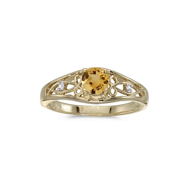 14k Yellow Gold Round Citrine And Diamond Ring