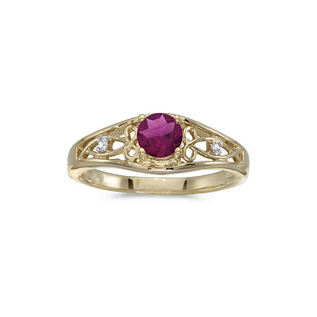 14k Yellow Gold Round Rhodolite Garnet And Diamond Ring