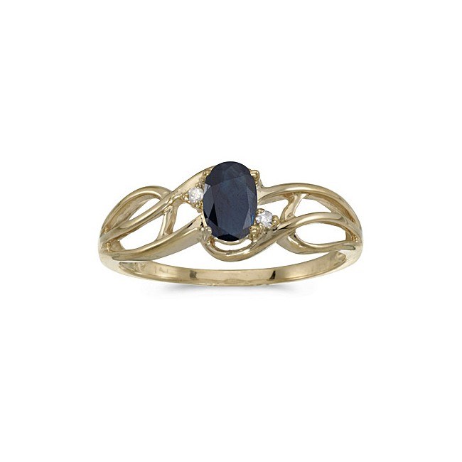 10k Yellow Gold Oval Sapphire And Diamond Curve Ring