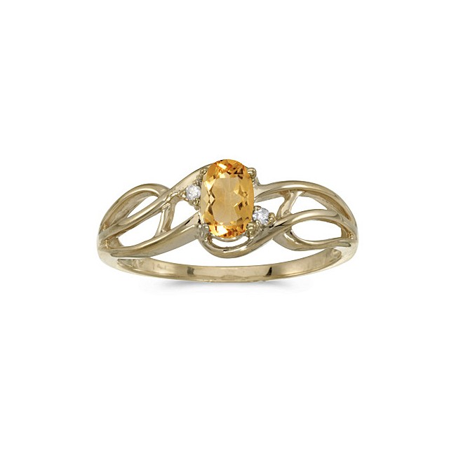 10k Yellow Gold Oval Citrine And Diamond Curve Ring