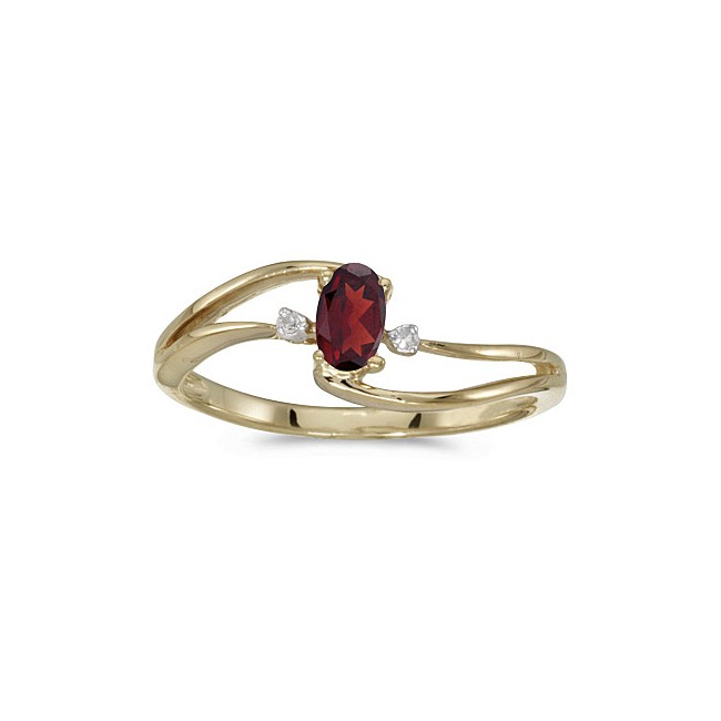 10k Yellow Gold Oval Garnet And Diamond Wave Ring