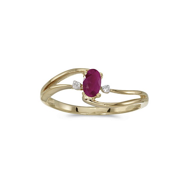 10k Yellow Gold Oval Ruby And Diamond Wave Ring