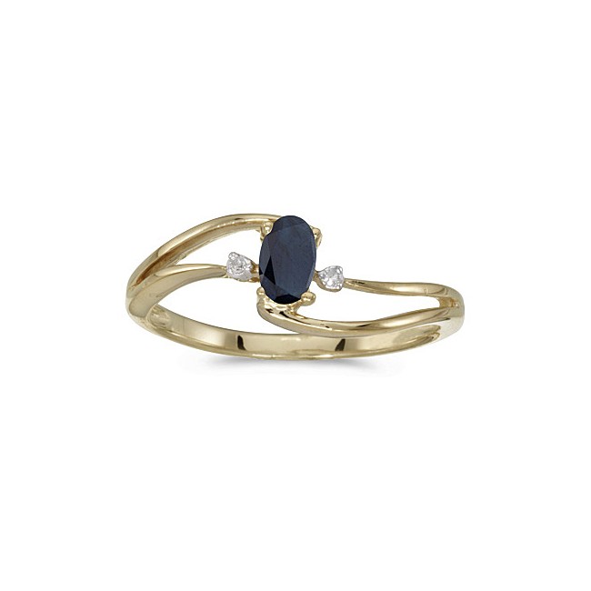 10k Yellow Gold Oval Sapphire And Diamond Wave Ring