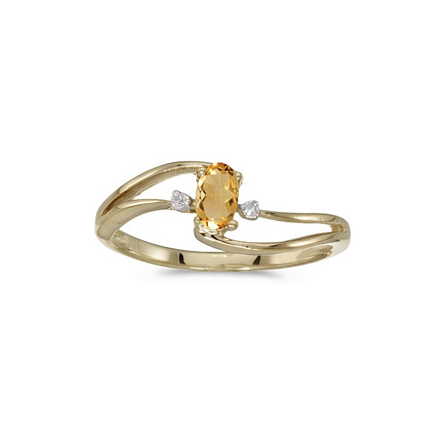 10k Yellow Gold Oval Citrine And Diamond Wave Ring