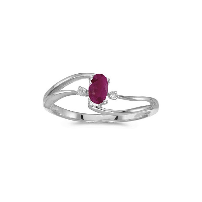 14k White Gold Oval Ruby And Diamond Wave Ring