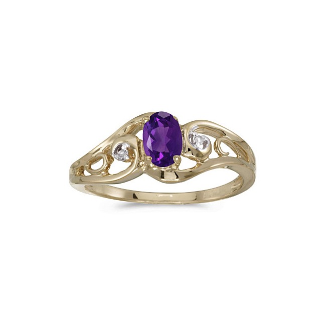 10k Yellow Gold Oval Amethyst And Diamond Ring