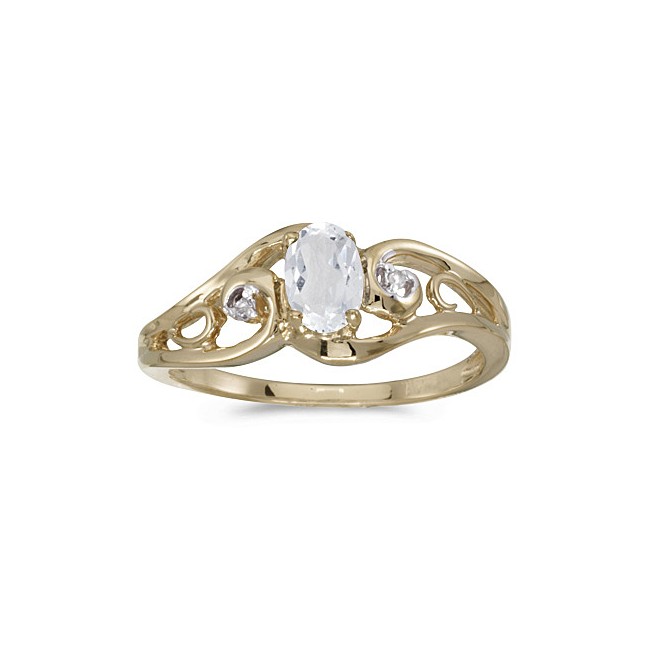 10k Yellow Gold Oval White Topaz And Diamond Ring