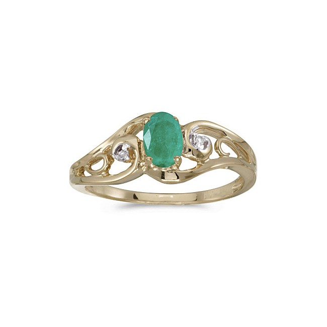 10k Yellow Gold Oval Emerald And Diamond Ring