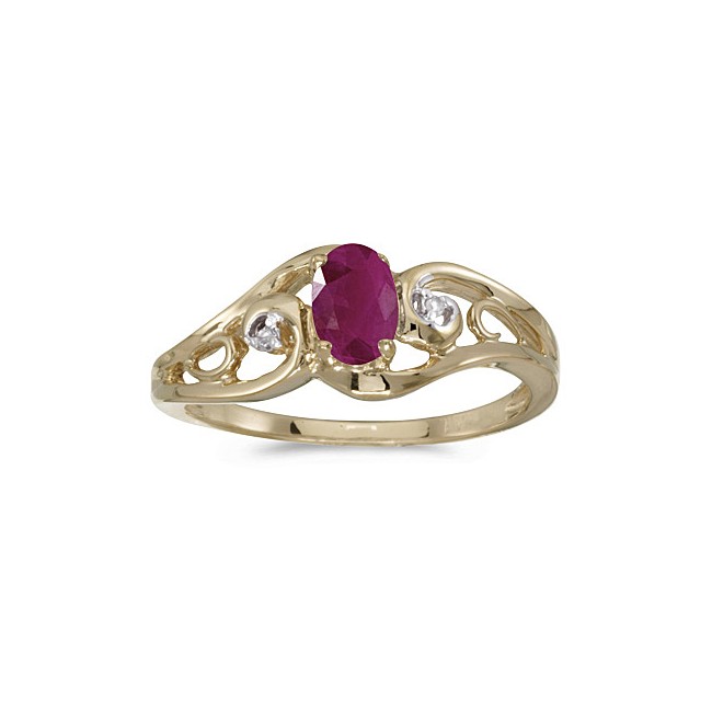 10k Yellow Gold Oval Ruby And Diamond Ring