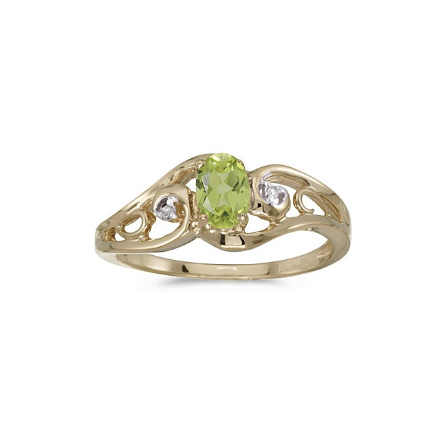 10k Yellow Gold Oval Peridot And Diamond Ring