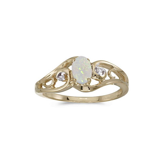 10k Yellow Gold Oval Opal And Diamond Ring