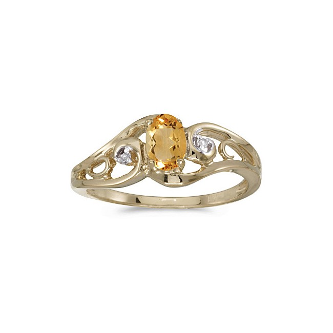 10k Yellow Gold Oval Citrine And Diamond Ring