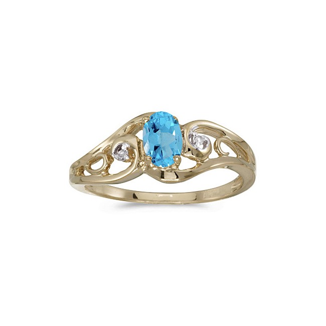 10k Yellow Gold Oval Blue Topaz And Diamond Ring