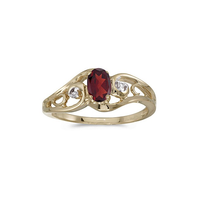 14k Yellow Gold Oval Garnet And Diamond Ring