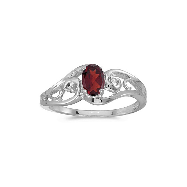 14k White Gold Oval Garnet And Diamond Ring