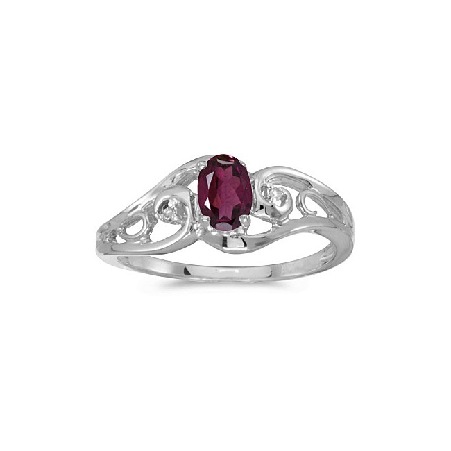 14k White Gold Oval Rhodolite Garnet And Diamond Ring