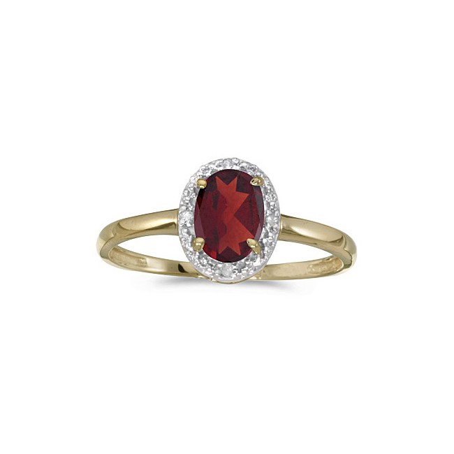 10k Yellow Gold Oval Garnet And Diamond Ring