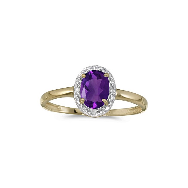 10k Yellow Gold Oval Amethyst And Diamond Ring