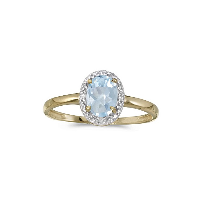 10k Yellow Gold Oval Aquamarine And Diamond Ring