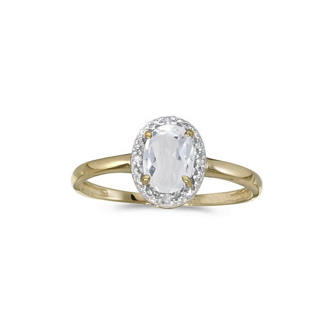 10k Yellow Gold Oval White Topaz And Diamond Ring