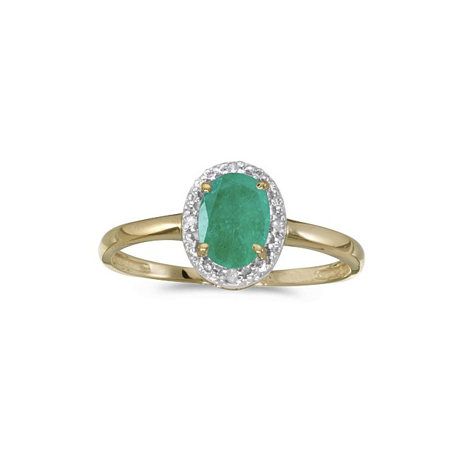 10k Yellow Gold Oval Emerald And Diamond Ring