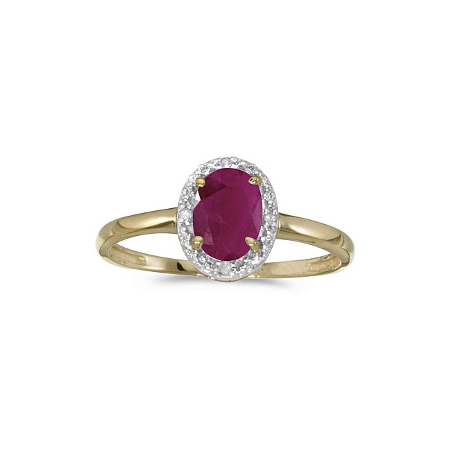 10k Yellow Gold Oval Ruby And Diamond Ring