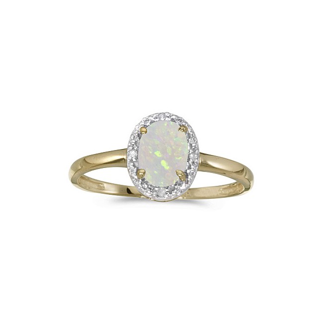 10k Yellow Gold Oval Opal And Diamond Ring