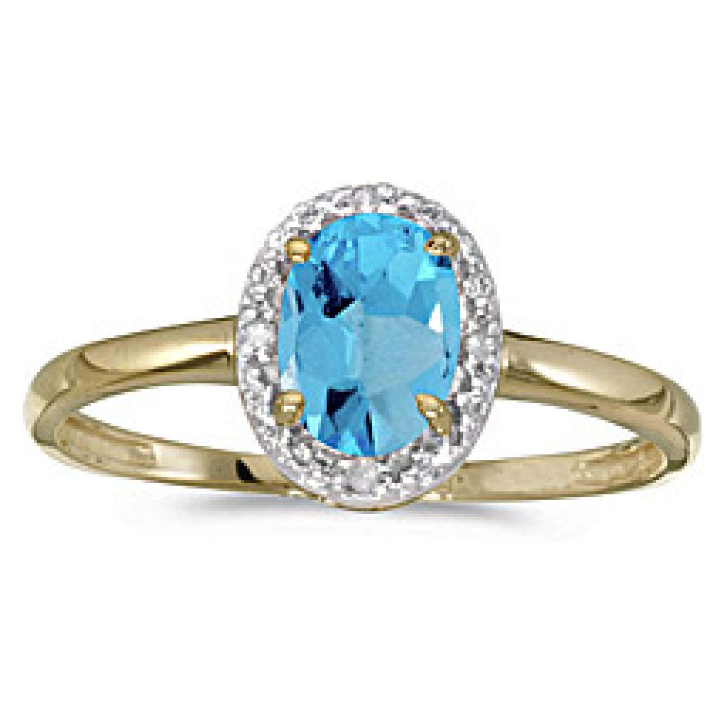 10k Yellow Gold Oval Blue Topaz And Diamond Ring