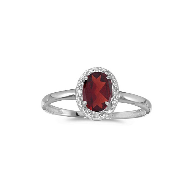 10k White Gold Oval Garnet And Diamond Ring