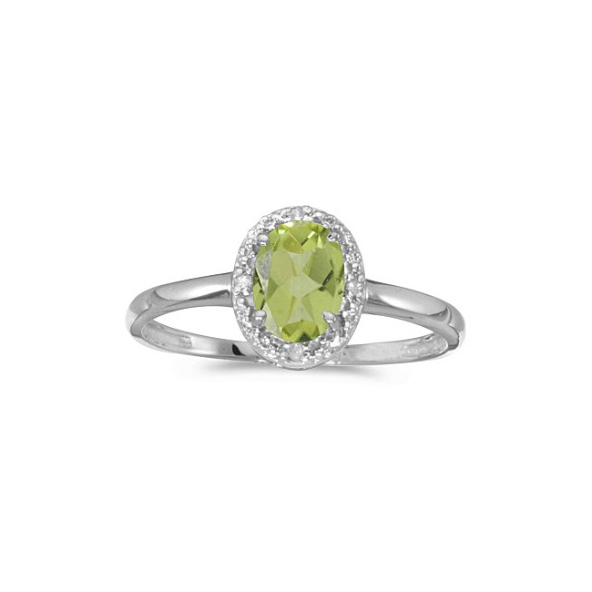 10k White Gold Oval Peridot And Diamond Ring