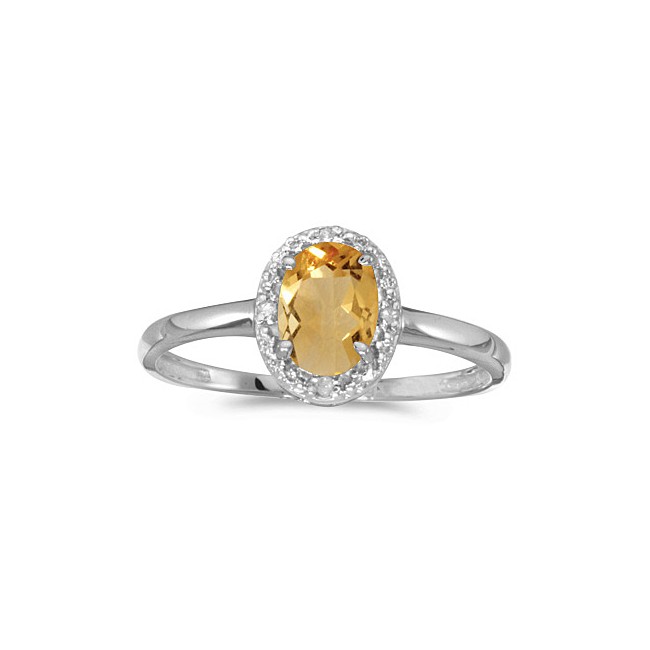 10k White Gold Oval Citrine And Diamond Ring