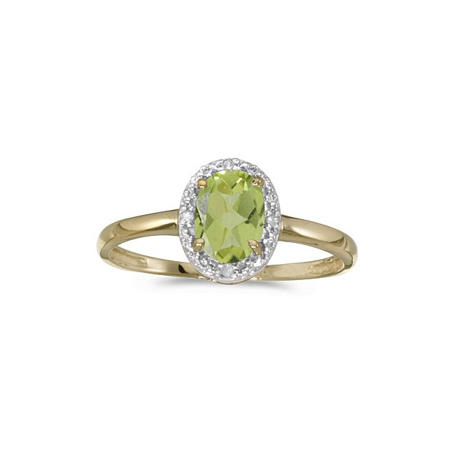 14k Yellow Gold Oval Peridot And Diamond Ring