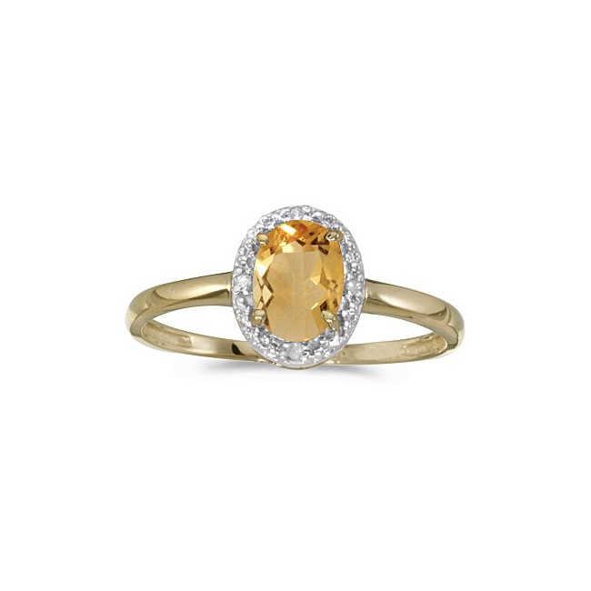 14k Yellow Gold Oval Citrine And Diamond Ring