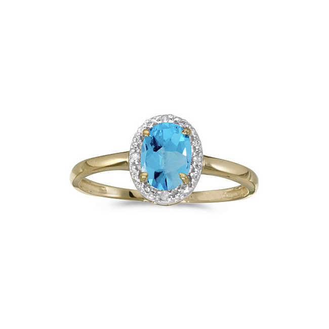 14k Yellow Gold Oval Blue Topaz And Diamond Ring