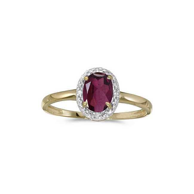 14k Yellow Gold Oval Rhodolite Garnet And Diamond Ring