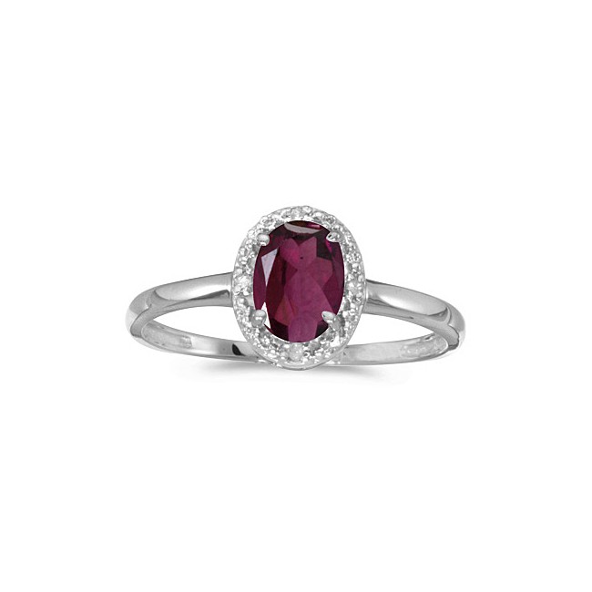 14k White Gold Oval Rhodolite Garnet And Diamond Ring