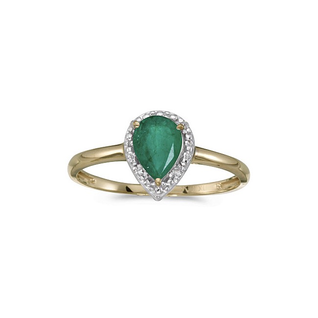 10k Yellow Gold Pear Emerald And Diamond Ring