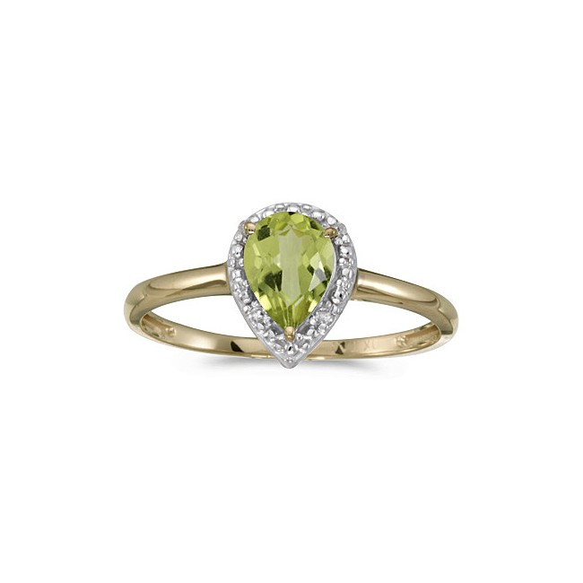 10k Yellow Gold Pear Peridot And Diamond Ring