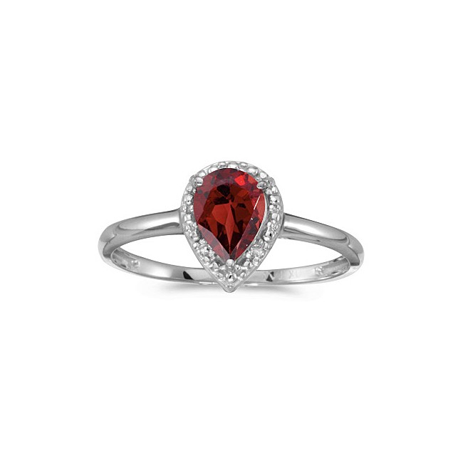 10k White Gold Pear Garnet And Diamond Ring