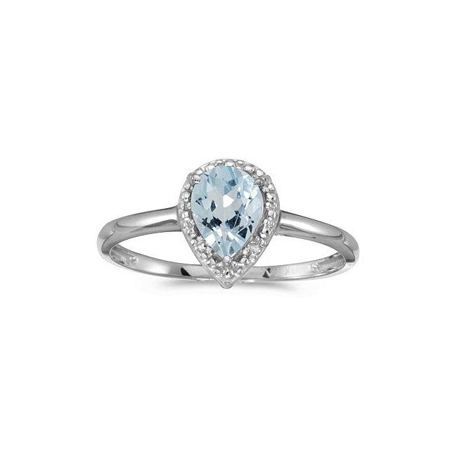 10k White Gold Pear Aquamarine And Diamond Ring