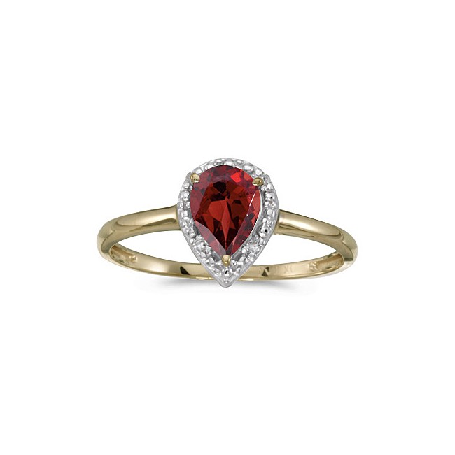 14k Yellow Gold Pear Garnet And Diamond Ring