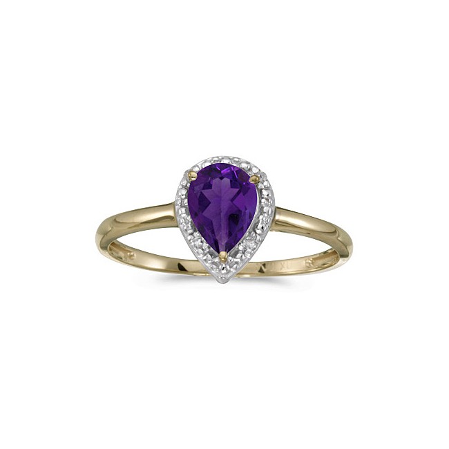 14k Yellow Gold Pear Amethyst And Diamond Ring