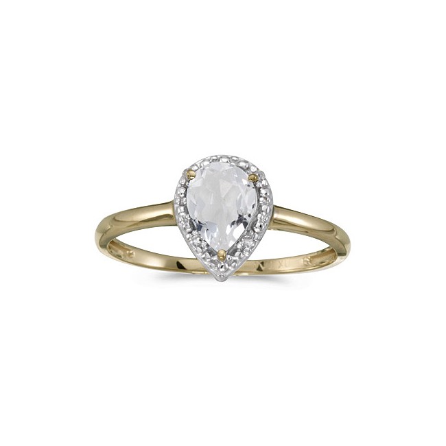 14k Yellow Gold Pear White Topaz And Diamond Ring