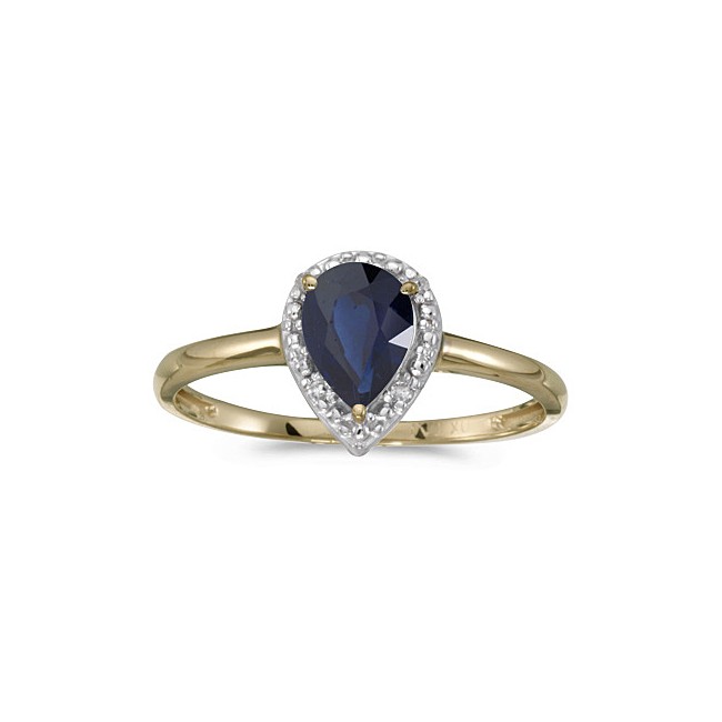 14k Yellow Gold Pear Sapphire And Diamond Ring