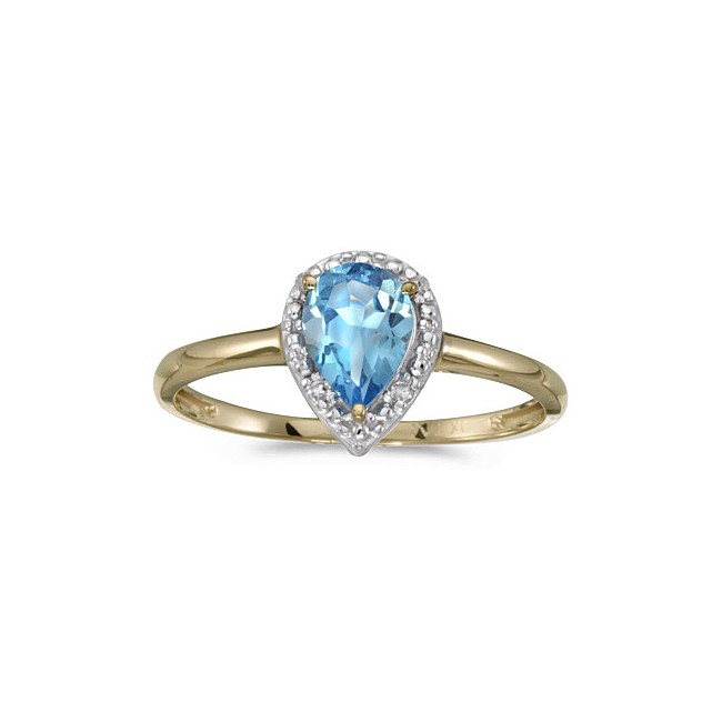 14k Yellow Gold Pear Blue Topaz And Diamond Ring